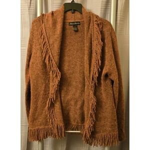 Marisa Christina Women's Rust‎ Wool Blend Fringed Cardigan Sweater Sz XL Boho